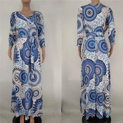 Printed V Neck Plus Size Maxi Dress - Image 4