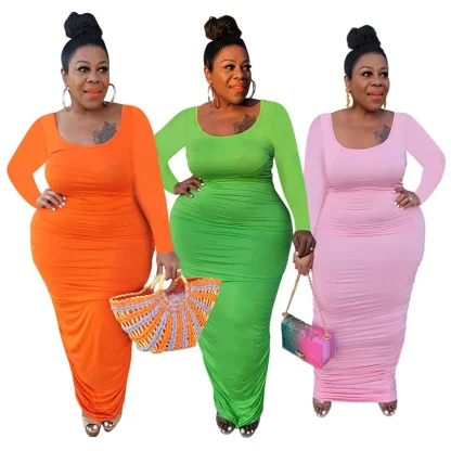 Solid Bodycon Plus Size Maxi Dress - Image 2