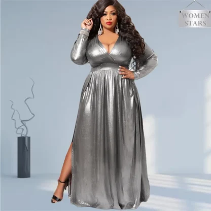 Sexy V Neck Plus Size Maxi Dress - Image 2