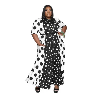 Chic Dot Print Plus Size Maxi Dress