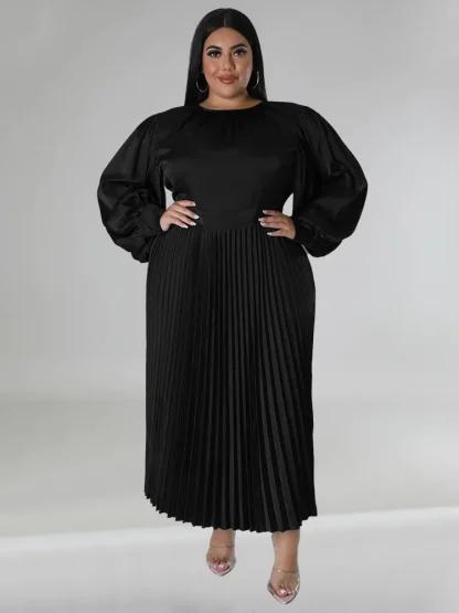 O Neck Pleated Plus Size Maxi Dress