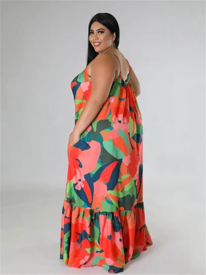 Flowers Print Plus Size Maxi Dress - Image 3
