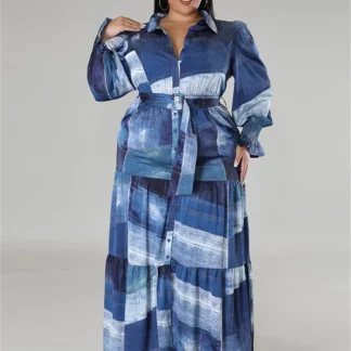 Tie-Dye Printed Plus Size Maxi Dress