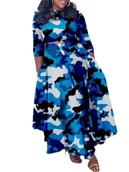 Printed Long Sleeve Plus Size Maxi Dress - Image 4