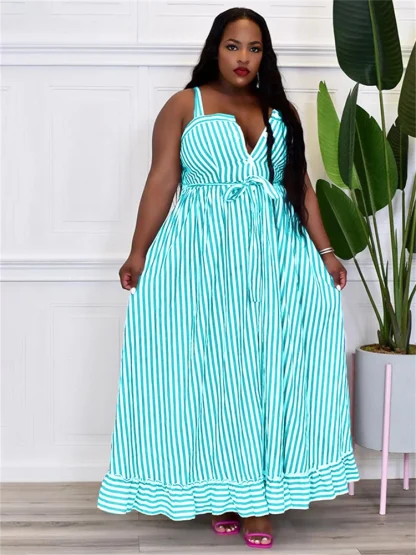 Elegant Striped Plus Size Maxi Dress - Image 4