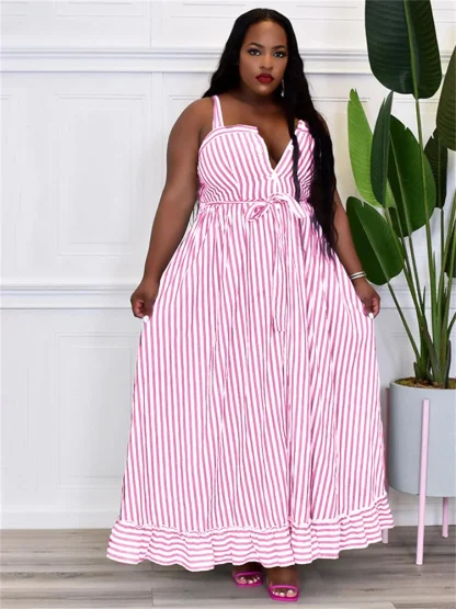 Elegant Striped Plus Size Maxi Dress - Image 5