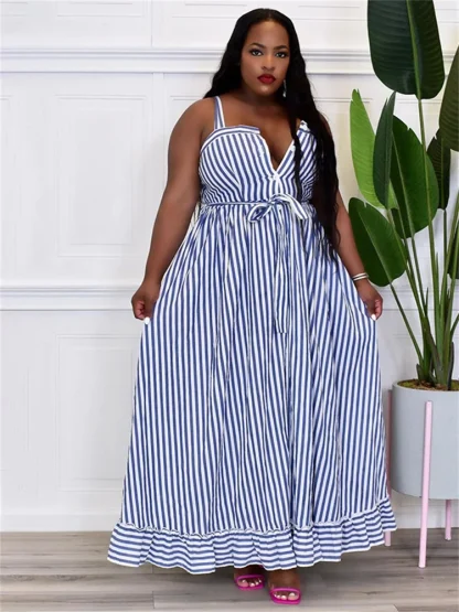 Elegant Striped Plus Size Maxi Dress