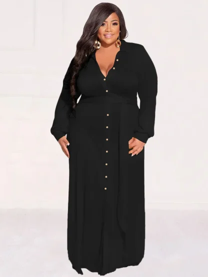Loose Button-Up Plus Size Maxi Dress - Image 6
