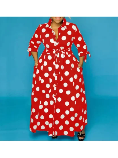 Collar Dot Print Plus Size Maxi Dress - Image 3