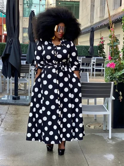Collar Dot Print Plus Size Maxi Dress