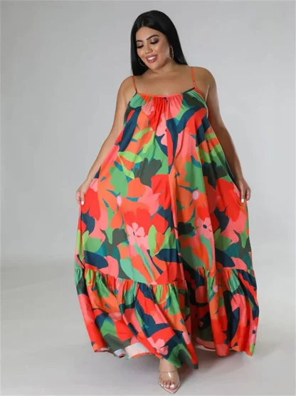 Flowers Print Plus Size Maxi Dress - Image 2