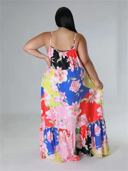 Flowers Print Plus Size Maxi Dress - Image 4