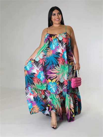 Flowers Print Plus Size Maxi Dress - Image 5