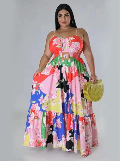 Flowers Print Plus Size Maxi Dress