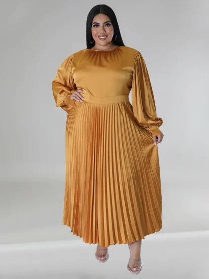 O Neck Pleated Plus Size Maxi Dress - Image 4