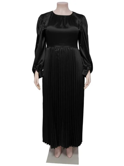O Neck Pleated Plus Size Maxi Dress - Image 6
