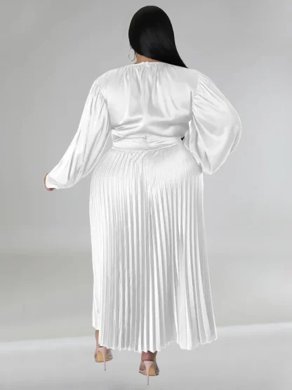 O Neck Pleated Plus Size Maxi Dress - Image 2