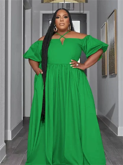 Halter Off-Shoulder Plus Size Maxi Dress - Image 4