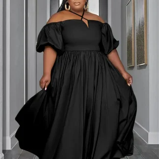 Halter Off-Shoulder Plus Size Maxi Dress