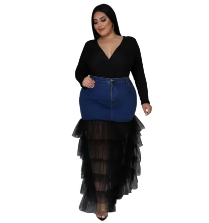 Denim Mesh Plus Size Maxi Dress - Image 3