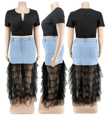 Denim Mesh Plus Size Maxi Dress - Image 4