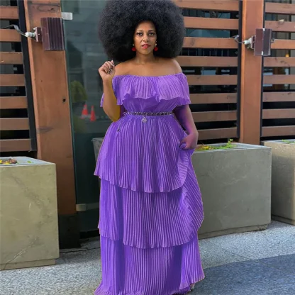 Off-Shoulder Pleated Plus Size Maxi Dress - Image 2