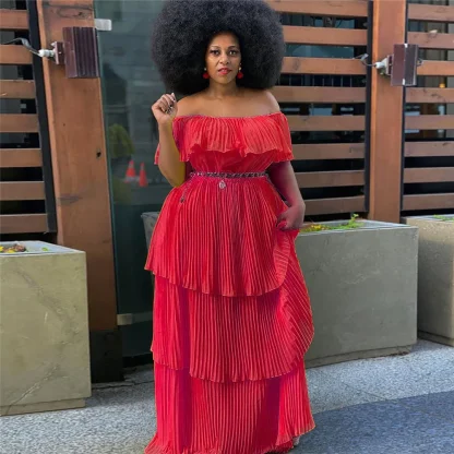 Off-Shoulder Pleated Plus Size Maxi Dress - Image 3