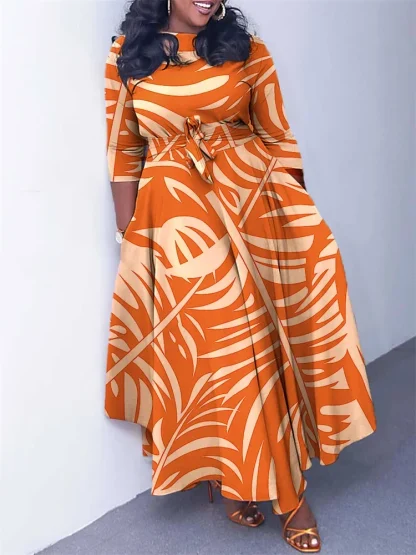 Printed Long Sleeve Plus Size Maxi Dress - Image 2