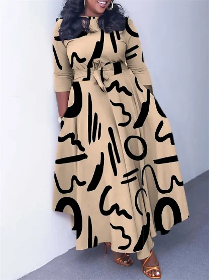 Printed Long Sleeve Plus Size Maxi Dress - Image 5