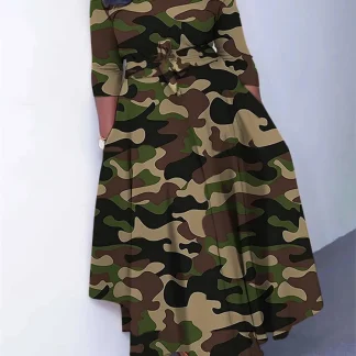 Printed Long Sleeve Plus Size Maxi Dress