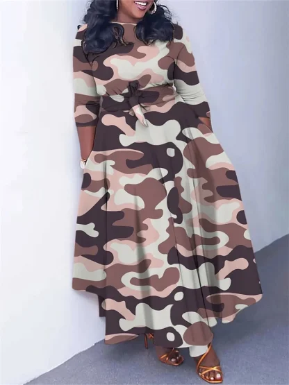 Printed Long Sleeve Plus Size Maxi Dress - Image 6