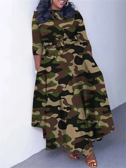 Printed Long Sleeve Plus Size Maxi Dress